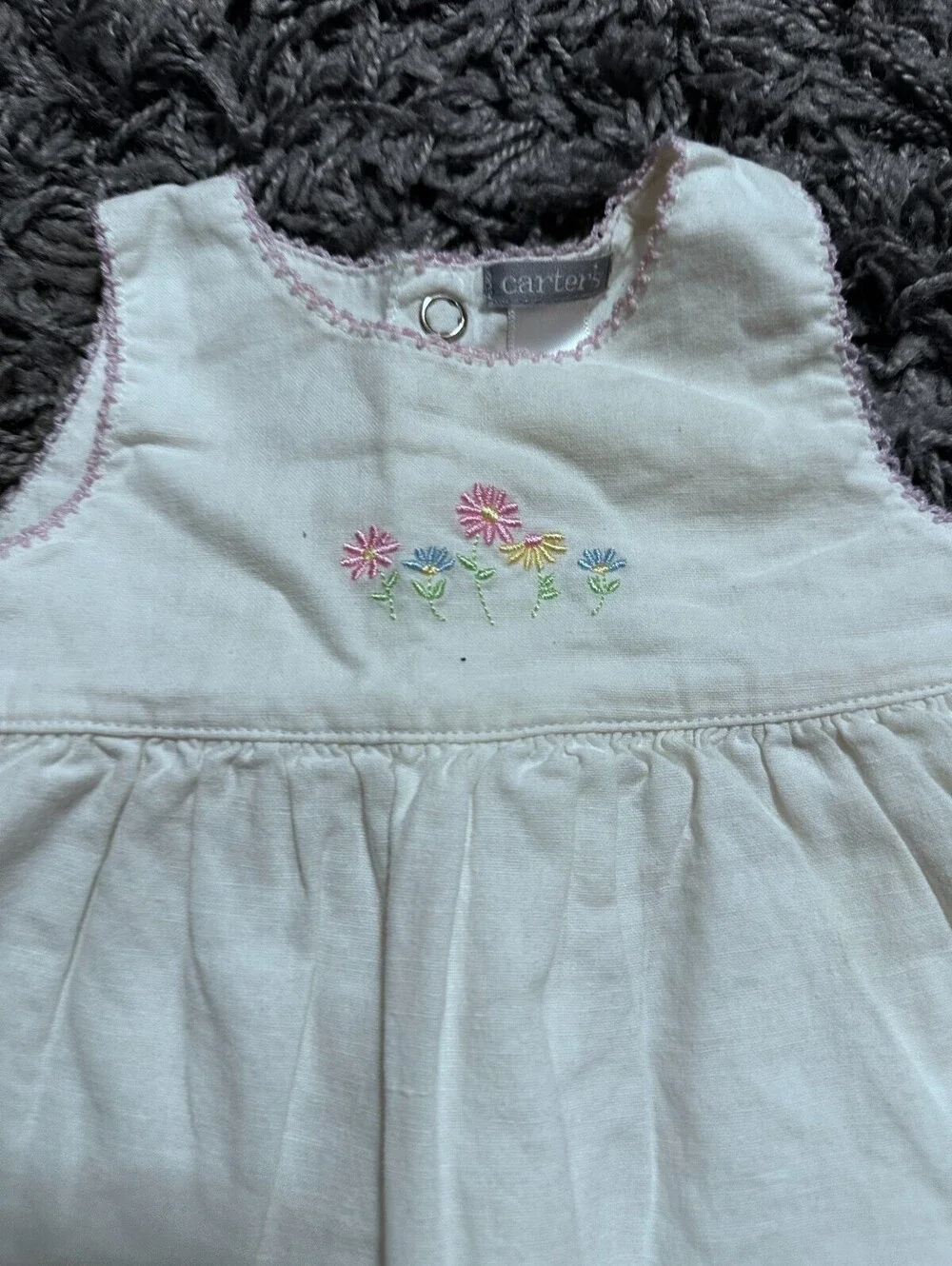Vintage Carters Baby Girl Sleeveless Dress 100% Cotton White Pink Size 6M